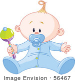 #56467 Royalty-Free (Rf) Clip Art Illustration Of A Baby Boy Playing With A Rattle