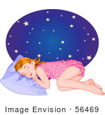 #56469 Clip Art Illustration Of A Tired Little Girl In Her Pajamas, Sleeping At Night by pushkin