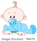 #56470 Clip Art Illustration Of A Baby Boy In A Sleeper Sucking In A Pacifier And Trying To Crawl