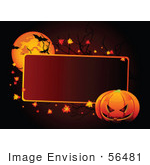 #56481 Royalty-Free (Rf) Clip Art Illustration Of A Red Halloween Text Box With A Pumpkin Leaves And Bats By A Full Moon