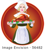 #56482 Royalty-Free (RF) Clip Art Illustration Of A Beautiful Blond Pilgrim Serving A Thanksgiving Turkey by pushkin