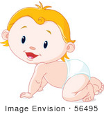 #56495 Royalty-Free (Rf) Clip Art Illustration Of A Cute Caucasian Blond Baby Crawling In A Diaper