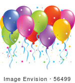 #56499 Royalty-Free (RF) Clip Art Illustration Of A Colorful Group Of Balloons Floating With Confetti by pushkin