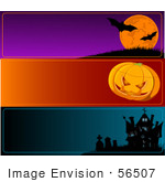 #56507 Royalty-Free (Rf) Clip Art Illustration Of A Digital Collage Of Horizontal Halloween Bat Pumpkin And Haunted House Banners