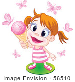 #56510 Royalty-Free (RF) Clip Art Illustration Of A Happy Little Girl Holding Up An Ice Cream Cone To Pink Butterflies by pushkin