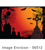 #56512 Royalty-Free (Rf) Clip Art Illustration Of An Orange Halloween Background With Grunge Webs Tombstones And Bats
