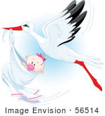 #56514 Royalty-Free (Rf) Clip Art Illustration Of A Beautiful Stork Delivery A Baby Girl