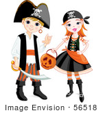 #56518 Royalty-Free (Rf) Clip Art Illustration Of A Boy And Girl In Pirate Halloween Costumes