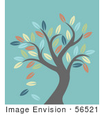 #56521 Royalty-Free (Rf) Clip Art Illustration Of A Leafy Autumn Tree Over Turquoise