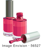 #56527 Royalty-Free (Rf) Clip Art Illustration Of A Brush Resting By Two Bottles Of Pink Nail Polish