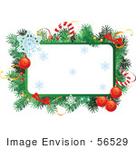 #56529 Royalty-Free (RF) Clip Art Illustration Of A Christmas Text Box With Garland, Candy Canes, Baubles And Snowflakes by pushkin