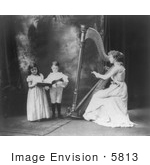 #5813 Woman Playing Harp Children Singing