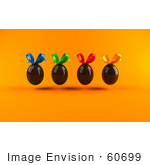 #60699 Royalty-Free (Rf) Illustration Of A Row Of 3d Floating Chocolate Easter Eggs With Colorful Bows - Version 2