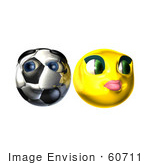 #60711 Royalty-Free (Rf) Illustration Of A Shy 3d Soccer Ball Smiley Face Emoticon With A Female