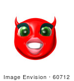 #60712 Royalty-Free (Rf) Illustration Of A 3d Red She Devil Smiley Face Grinning