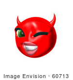#60713 Royalty-Free (RF) Illustration Of A 3d Red She Devil Smiley Face Winking by Julos