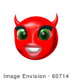 #60714 Royalty-Free (Rf) Illustration Of A 3d Red She Devil Smiley Face Smiling