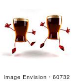 #60732 Royalty-Free (Rf) Illustration Of Two 3d Beer Mascots Leaping - Version 2
