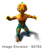 #60763 Royalty-Free (Rf) Illustration Of A 3d Pumpkin Monster Lunging Forward - Version 4