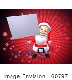 #60797 Royalty-Free (Rf) Illustration Of A 3d Santa Holding Up A Blank Sign On A Post - Version 3