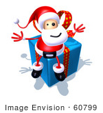 #60799 Royalty-Free (Rf) Illustration Of A 3d Santa Claus Sitting On A Blue Present - Version 3