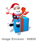 #60800 Royalty-Free (Rf) Illustration Of A 3d Santa Claus Sitting On A Blue Present - Version 4