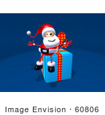 #60806 Royalty-Free (Rf) Illustration Of A 3d Santa Sitting On A Blue Present - Version 2