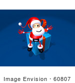 #60807 Royalty-Free (Rf) Illustration Of A 3d Santa Sitting On A Blue Present - Version 1