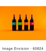#60824 Royalty-Free (Rf) Illustration Of A Row Of 3d Black Wine Bottles With Colorful Labels - Version 1