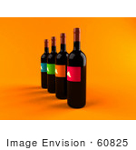 #60825 Royalty-Free (Rf) Illustration Of A Row Of 3d Black Wine Bottles With Colorful Labels - Version 2