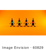 #60829 Royalty-Free (Rf) Illustration Of A Group Of 3d Black Wine Bottle Mascots Facing Front