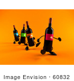 #60832 Royalty-Free (Rf) Illustration Of A Row Of 3d Black Wine Bottle Mascots Walking Forward - Version 2