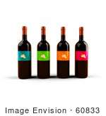 #60833 Royalty-Free (Rf) Illustration Of A Row Of 3d Black Wine Bottles With Colorful Labels - Version 4