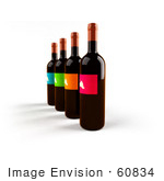 #60834 Royalty-Free (Rf) Illustration Of A Row Of 3d Black Wine Bottles With Colorful Labels - Version 3
