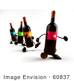 #60837 Royalty-Free (Rf) Illustration Of A Row Of 3d Wine Bottle Characters Walking Forward - Version 1