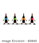 #60840 Royalty-Free (Rf) Illustration Of A Row Of 3d Wine Bottle Characters With Colorful Labels