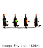#60841 Royalty-Free (Rf) Illustration Of A Group Of 3d Wine Bottle Characters Walking Right - Version 1