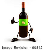 #60842 Royalty-Free (Rf) Illustration Of A 3d Wine Bottle Character With A Green Label Giving The Thumbs Up
