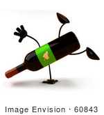 #60843 Royalty-Free (Rf) Illustration Of A 3d Wine Bottle Character Doing A Cartwheel - Version 2