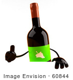 #60844 Royalty-Free (Rf) Illustration Of A 3d Wine Bottle Character Giving The Thumbs Up And Standing Behind A Blank Sign