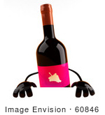 #60846 Royalty-Free (Rf) Illustration Of A 3d Wine Bottle Character Standing Behind A Blank Sign