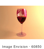 #60850 Royalty-Free (Rf) Illustration Of A 3d Glass Of Red Wine With World Continents Printed On The Glasss