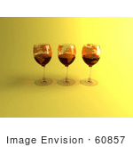 #60857 Royalty-Free (Rf) Illustration Of Three 3d Glasses Of Red Wine With Continents On The Glass - Version 5
