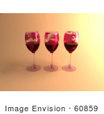 #60859 Royalty-Free (Rf) Illustration Of Three 3d Glasses Of Red Wine With Continents On The Glass - Version 1