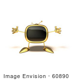 #60890 Royalty-Free (Rf) Illustration Of A 3d Gold Television Mascot Holding His Arms Open - Version 5