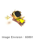#60891 Royalty-Free (Rf) Illustration Of A 3d Gold Television Mascot Sun Bathing - Version 3