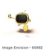 #60892 Royalty-Free (Rf) Illustration Of A 3d Gold Television Mascot Running - Version 3