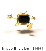 #60894 Royalty-Free (Rf) Illustration Of A 3d Gold Television Mascot Running With His Arms Open
