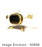 #60896 Royalty-Free (Rf) Illustration Of A 3d Gold Television Mascot Holding His Arms Open - Version 4