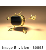 #60898 Royalty-Free (Rf) Illustration Of A 3d Golden Television Character Holding His Arms Open - Version 1